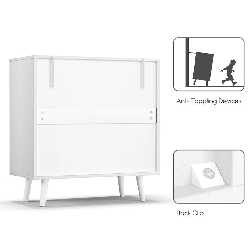 Mid-Century Modern 3-Drawer White Dresser Rattan Chest of Drawers Storage Organizer for Bedroom