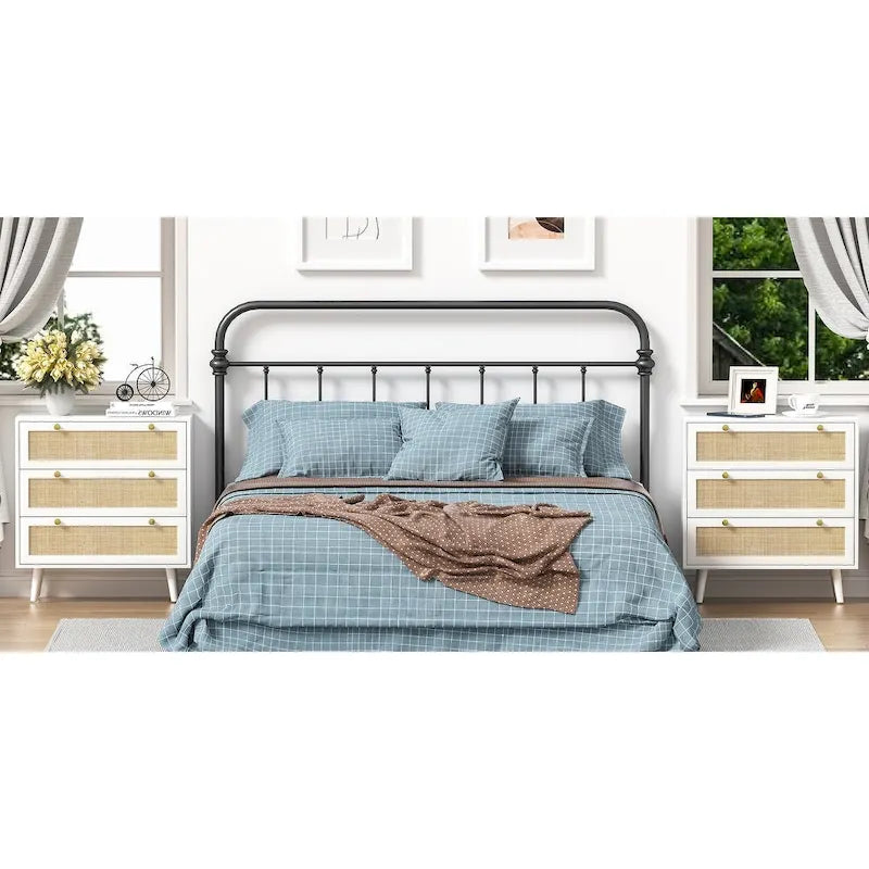 Mid-Century Modern 3-Drawer White Dresser Rattan Chest of Drawers Storage Organizer for Bedroom