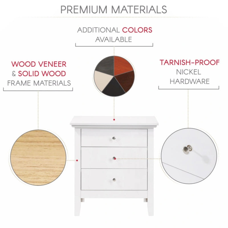 Hammond 3 Drawer Nightstand, White