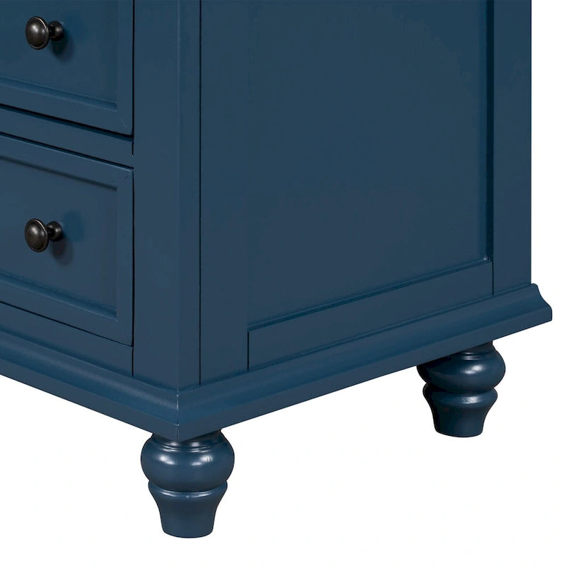 Solid Pine Wood End Table with Pull-out Tray and 3 Drawer, Easy Assembly