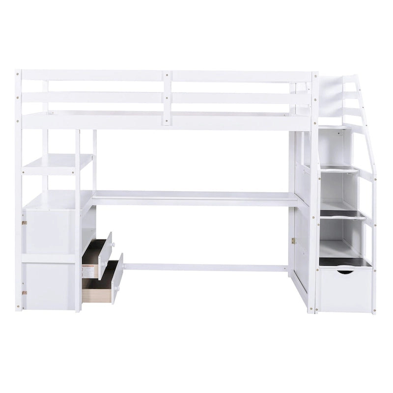 Twin Size Loft Bed with Desk and Shelves