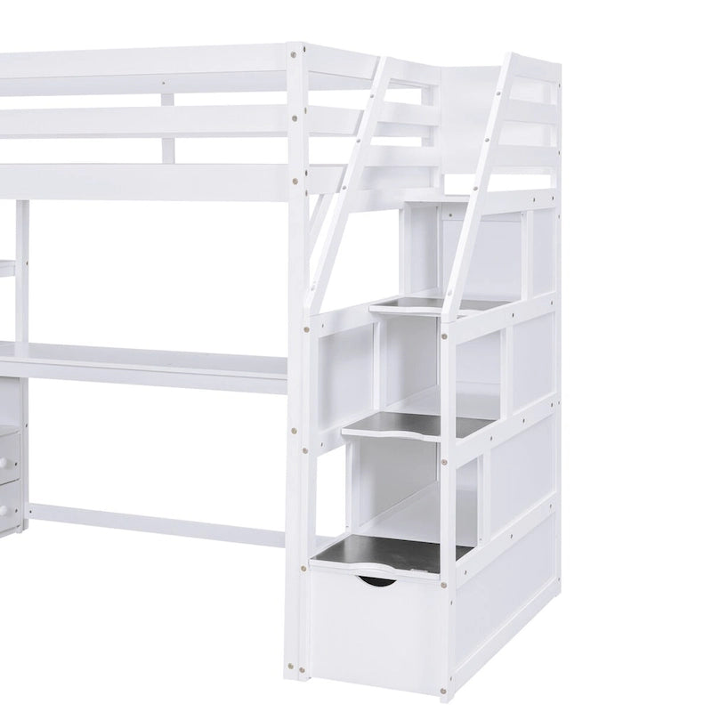 Twin Size Loft Bed with Desk and Shelves