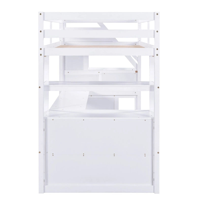Twin Size Loft Bed with Desk and Shelves