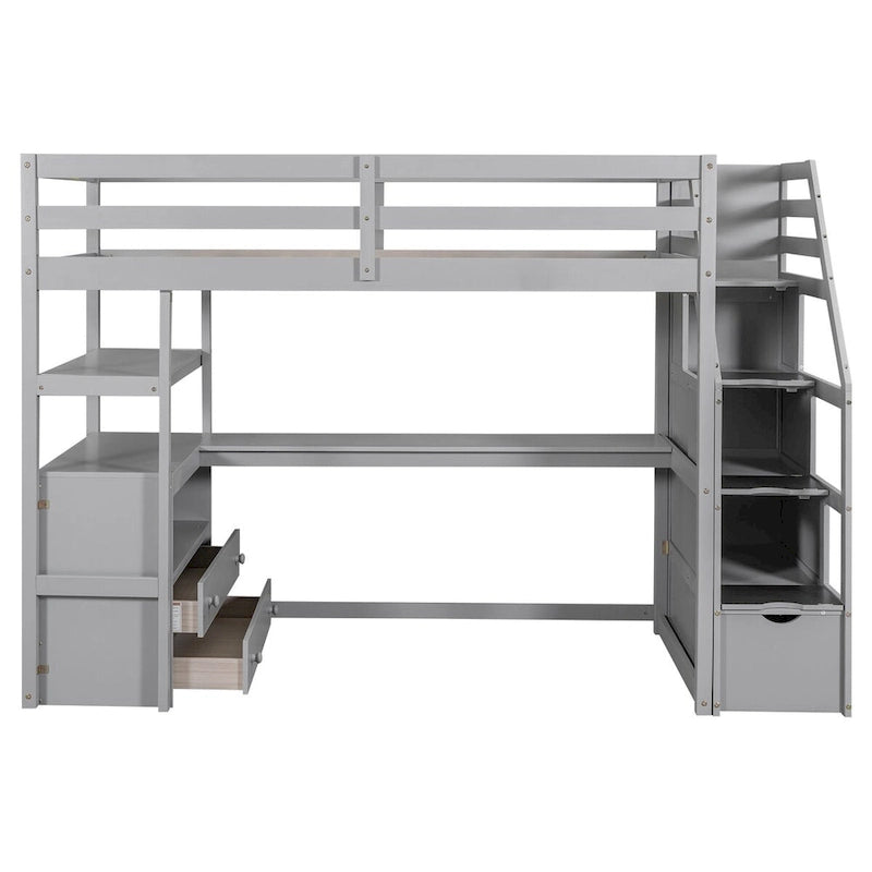 Twin Size Loft Bed with Desk and Shelves