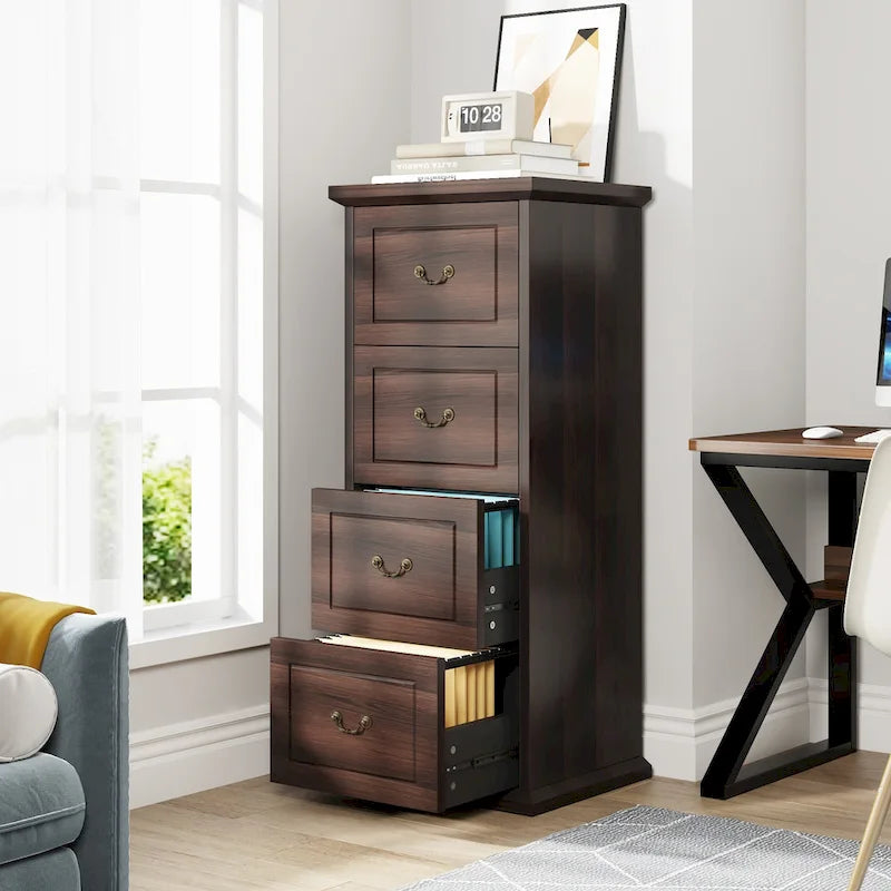 4-Drawer File Cabinet for Home Office, Wood Vertical Filing Cabinet for A4/Letter Size
