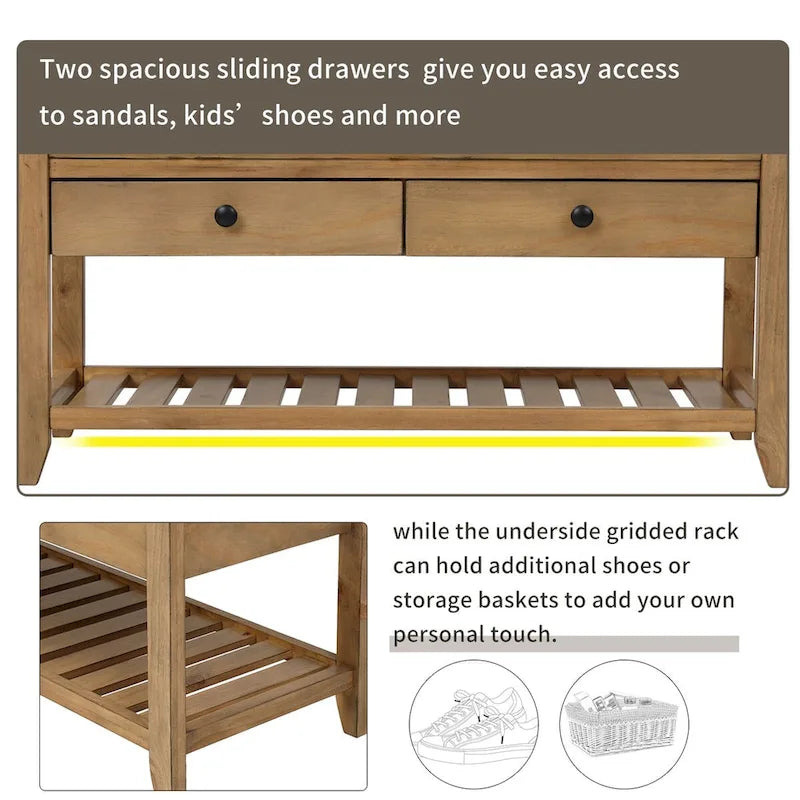 Shoe Rack with Cushioned Seat and Drawers, Multipurpose Entryway Storage Bench (Antique Navy)