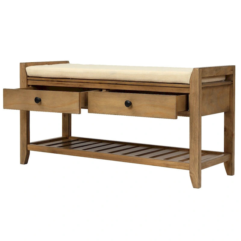 Shoe Rack with Cushioned Seat and Drawers, Multipurpose Entryway Storage Bench (Antique Navy)