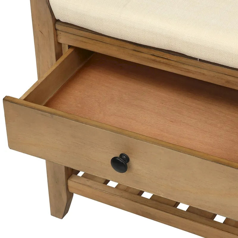 Shoe Rack with Cushioned Seat and Drawers, Multipurpose Entryway Storage Bench (Antique Navy)