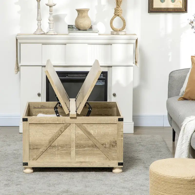 Farmhouse Coffee Table with Storage for Living Room