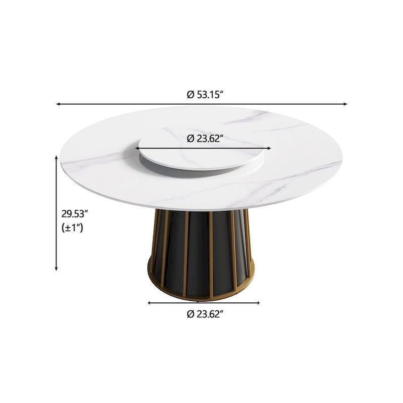 53 White Sintered Stone Round Dining Table with Lazy Susan - N/A