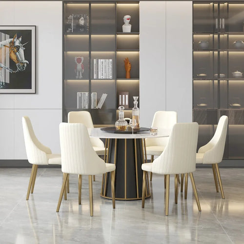 53 White Sintered Stone Round Dining Table with Lazy Susan