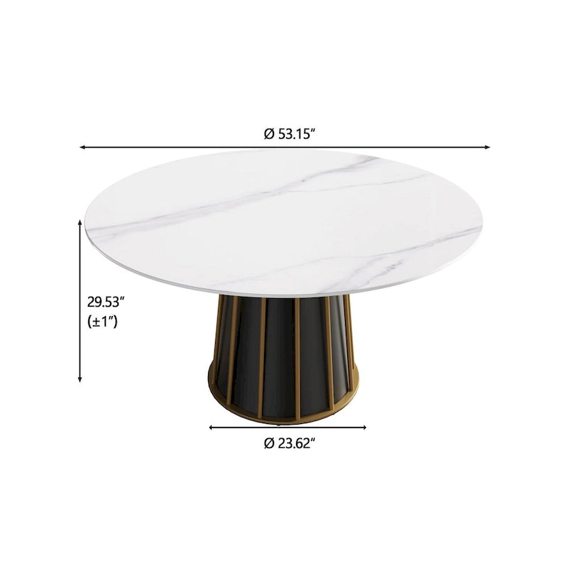 53 White Sintered Stone Round Dining Table with Lazy Susan - N/A