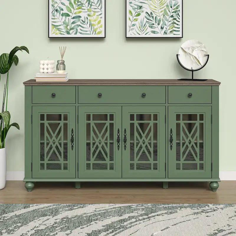63 Vintage Style Kitchen Accent Buffet Sideboard Cabinet w/ Drawers - 63 in Width