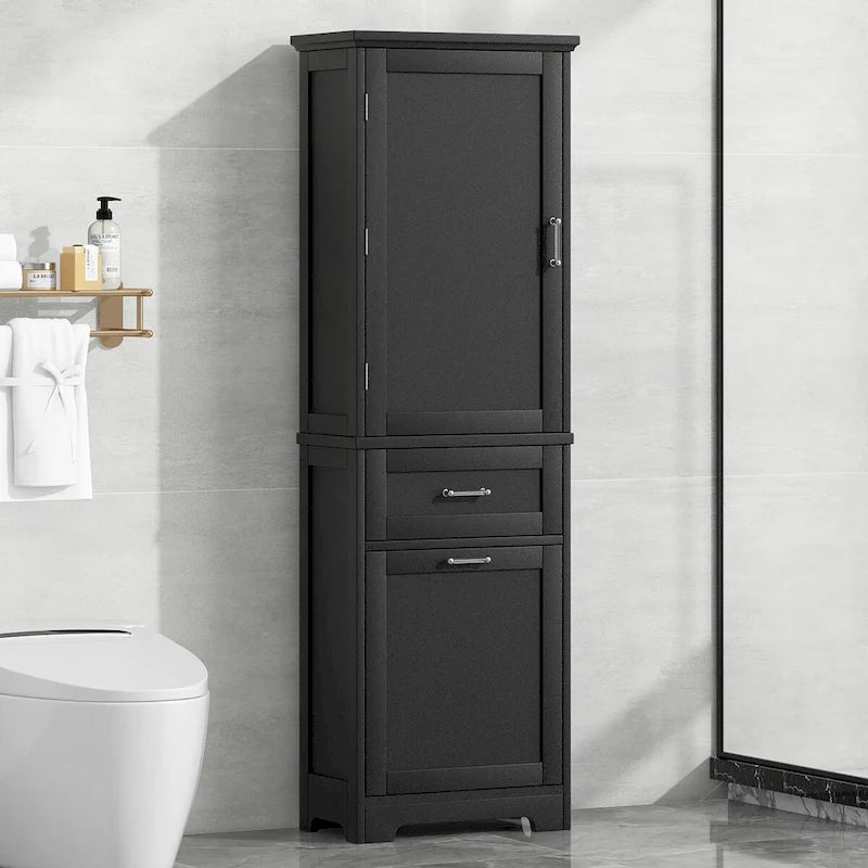 20 in. W x 13 in. D x 68.1 in. H Linen Cabinet with 2-Different Size Drawers and Adjustable Shelf